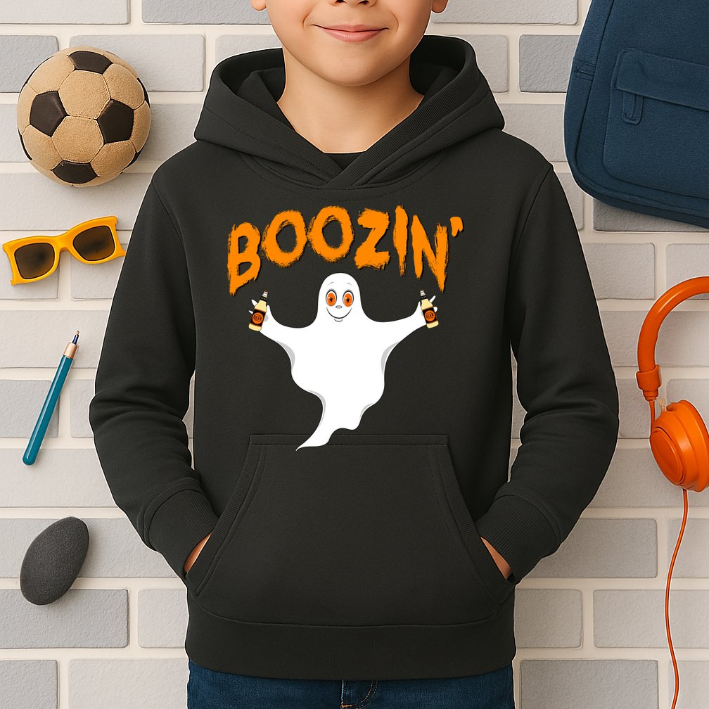 Boozin' Ghost With Beer Kids Hoodie
