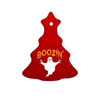 Boozin' Ghost With Beer Ceramic Tree Ornament