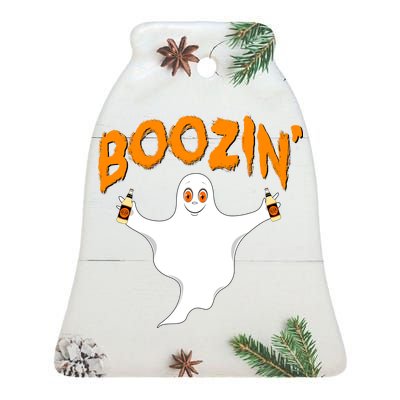 Boozin' Ghost With Beer Ceramic Bell Ornament