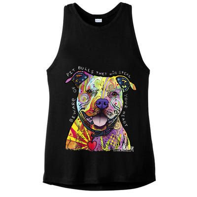 Beware Of Pit Bulls Dean Russo Pitbull Original Dog Lover Ladies PosiCharge Tri-Blend Wicking Tank