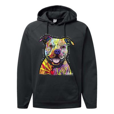 Beware Of Pit Bulls Dean Russo Pitbull Original Dog Lover Performance Fleece Hoodie