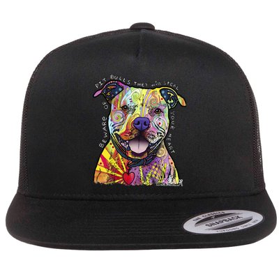 Beware Of Pit Bulls Dean Russo Pitbull Original Dog Lover Flatbill Hat