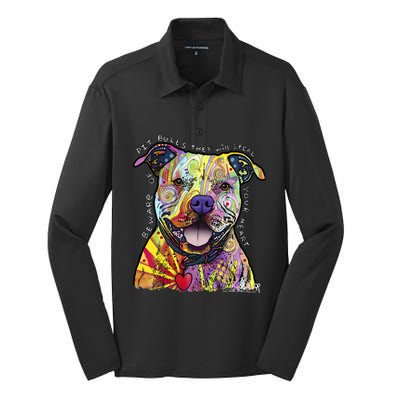 Beware Of Pit Bulls Dean Russo Pitbull Original Dog Lover Silk Touch Performance Long Sleeve Polo