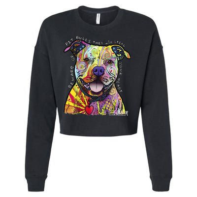 Beware Of Pit Bulls Dean Russo Pitbull Original Dog Lover Cropped Pullover Crew