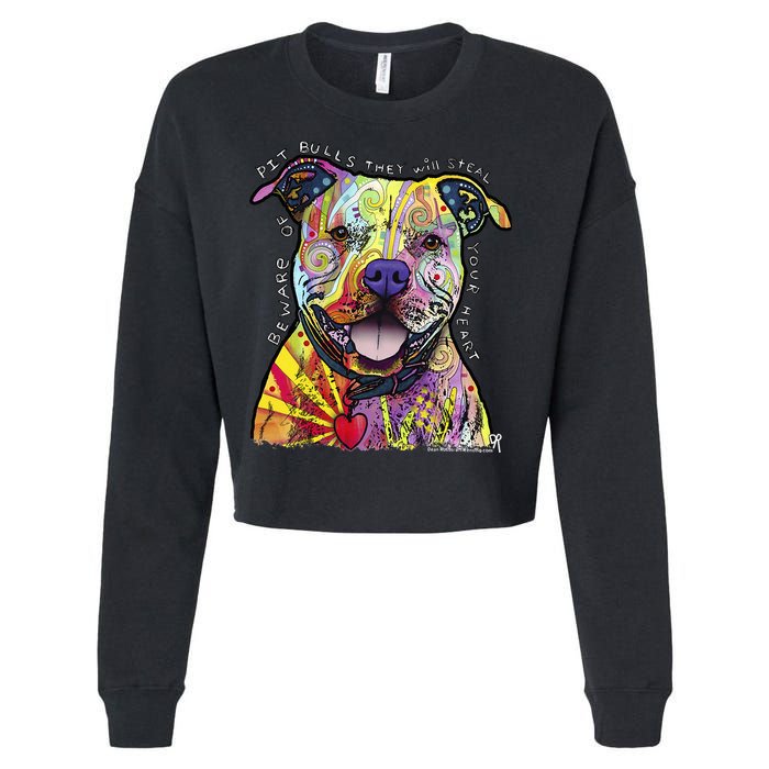 Beware Of Pit Bulls Dean Russo Pitbull Original Dog Lover Cropped Pullover Crew