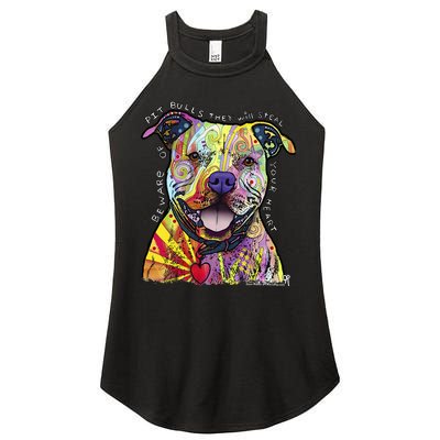 Beware Of Pit Bulls Dean Russo Pitbull Original Dog Lover Women's Perfect Tri Rocker Tank