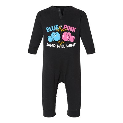 Blue Or Pink Who Will Win Funny Gender Reveal Infant Fleece One Piece