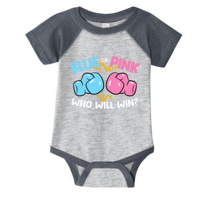 Blue Or Pink Who Will Win Funny Gender Reveal Infant Baby Jersey Bodysuit