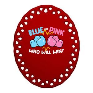 Blue Or Pink Who Will Win Funny Gender Reveal Ceramic Oval Ornament