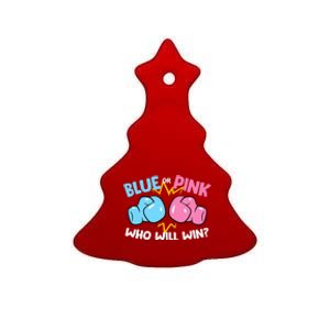 Blue Or Pink Who Will Win Funny Gender Reveal Ceramic Tree Ornament