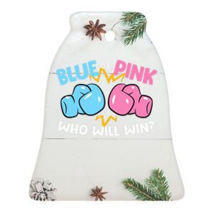 Blue Or Pink Who Will Win Funny Gender Reveal Ceramic Bell Ornament