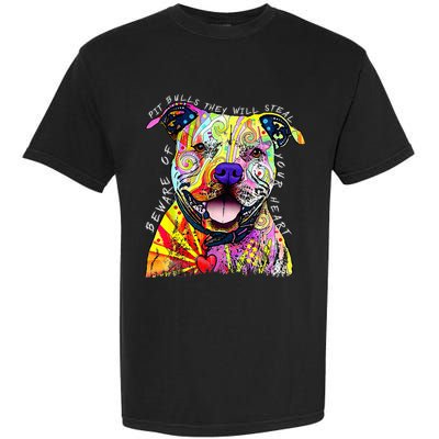 Beware of Pit Bulls They Will Steal Your Heart Funny Dogs Garment-Dyed Heavyweight T-Shirt