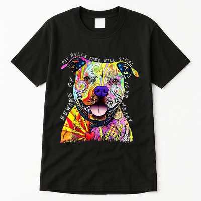 Beware of Pit Bulls They Will Steal Your Heart Funny Dogs Tall T-Shirt