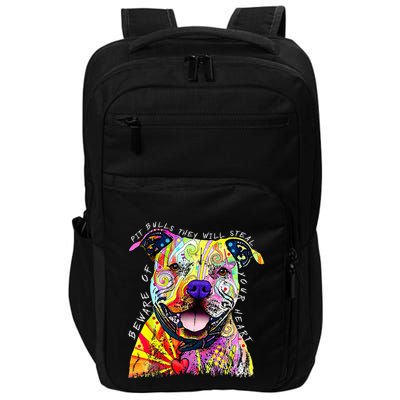 Beware of Pit Bulls They Will Steal Your Heart Funny Dogs Impact Tech Backpack