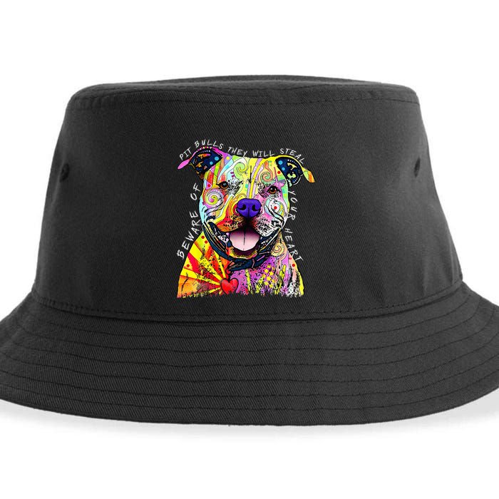 Beware of Pit Bulls They Will Steal Your Heart Funny Dogs Sustainable Bucket Hat