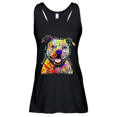 Beware of Pit Bulls They Will Steal Your Heart Funny Dogs Ladies Essential Flowy Tank