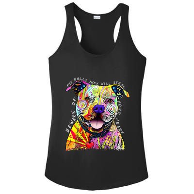 Beware of Pit Bulls They Will Steal Your Heart Funny Dogs Ladies PosiCharge Competitor Racerback Tank