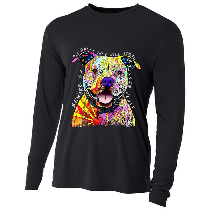 Beware of Pit Bulls They Will Steal Your Heart Funny Dogs Cooling Performance Long Sleeve Crew