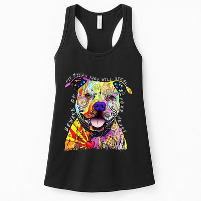 Beware of Pit Bulls They Will Steal Your Heart Funny Dogs Womens Tank Top