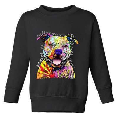 Beware of Pit Bulls They Will Steal Your Heart Funny Dogs Toddler Sweatshirt