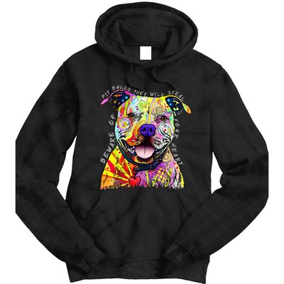 Beware of Pit Bulls They Will Steal Your Heart Funny Dogs Tie Dye Hoodie