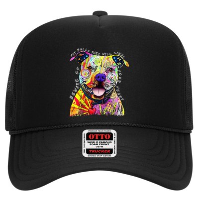 Beware of Pit Bulls They Will Steal Your Heart Funny Dogs Trucker Hat