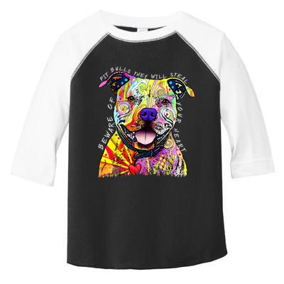 Beware of Pit Bulls They Will Steal Your Heart Funny Dogs Toddler Fine Jersey T-Shirt