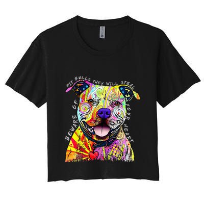 Beware of Pit Bulls They Will Steal Your Heart Funny Dogs Crop Top