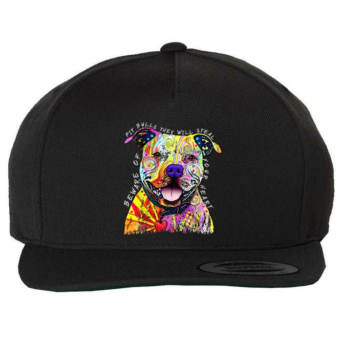 Beware of Pit Bulls They Will Steal Your Heart Funny Dogs Wool Snapback Cap