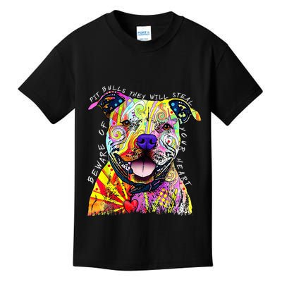 Beware of Pit Bulls They Will Steal Your Heart Funny Dogs Kids T-Shirt