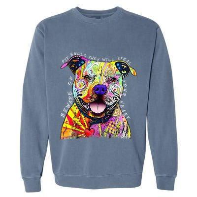 Beware of Pit Bulls They Will Steal Your Heart Funny Dogs Garment-Dyed Sweatshirt