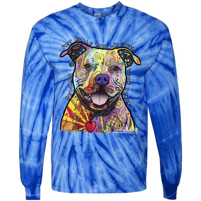 Beware Of Pit Bulls Dean Russo Pitbull Original Dog Lover Meaningful Gift Tie-Dye Long Sleeve Shirt