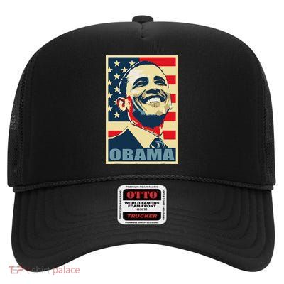Barack Obama President 44 American Flag Happy Democrat High Crown Mesh Back Trucker Hat