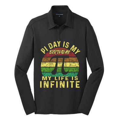 Born On Pi Day 14 March Birthday Saying Happy Pi Day Gift Silk Touch Performance Long Sleeve Polo