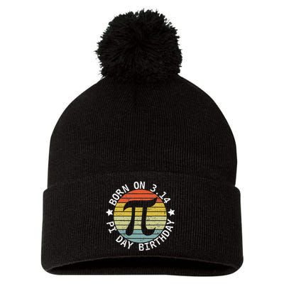 Born on Pi Day Birthday Happy 14 March Pi Day Teacher Pom Pom 12in Knit Beanie