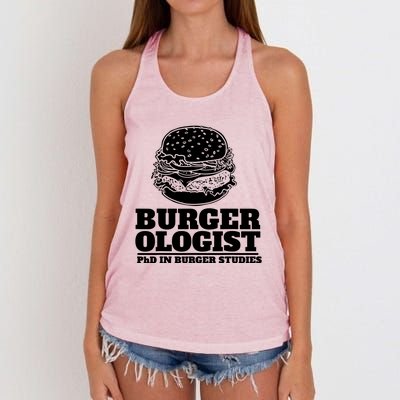 Burger Ologist Phd In Burger Studies Women's Knotted Racerback Tank