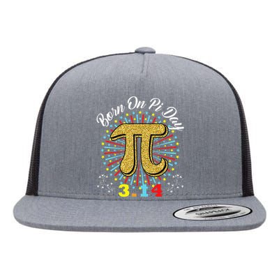 Born on Pi Day Math Birthday Decorations Happy 14 March 14th Flat Bill Trucker Hat