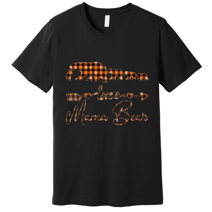 Black Orange Plaid Mama Bear four cubs Halloween Fall Autumn Premium T-Shirt