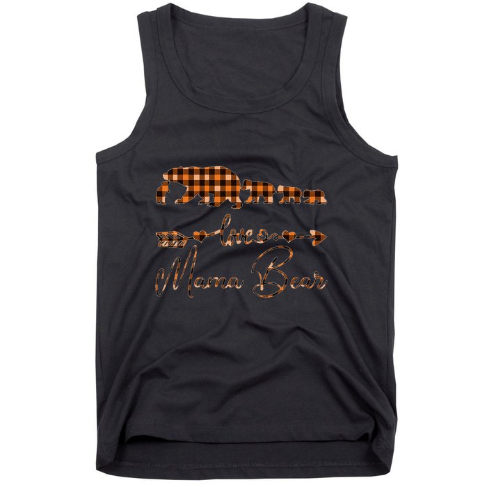 Black Orange Plaid Mama Bear four cubs Halloween Fall Autumn Tank Top