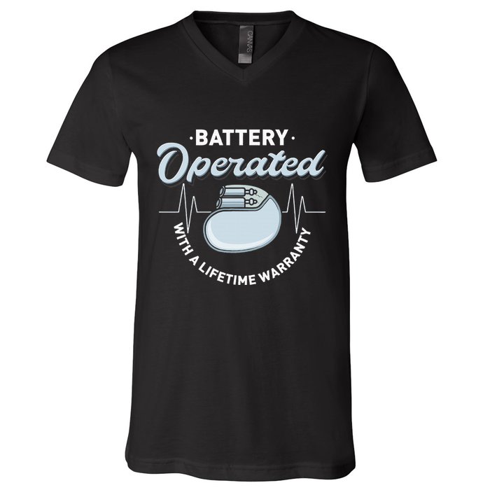 Battery Operated Pacemaker Recipient Heart Attack Survivor V-Neck T-Shirt