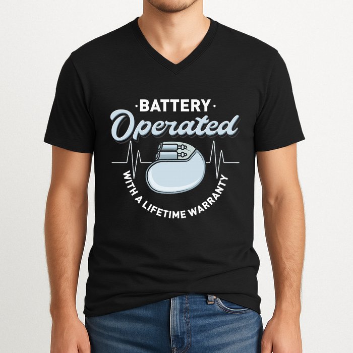 Battery Operated Pacemaker Recipient Heart Attack Survivor V-Neck T-Shirt