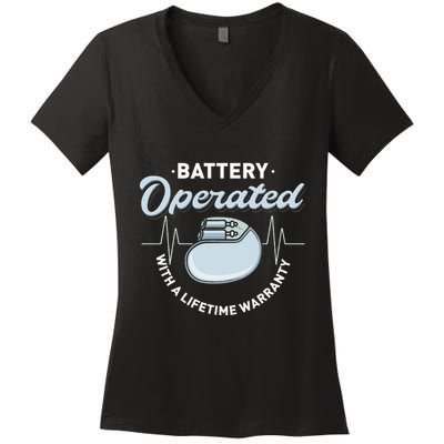 Battery Operated Pacemaker Recipient Heart Attack Survivor Women's V-Neck T-Shirt