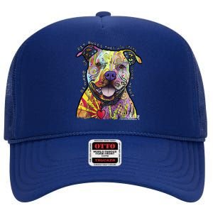 Beware Of Pit Bulls Dean Russo Pitbull Original Dog Lover Great Gift High Crown Mesh Back Trucker Hat