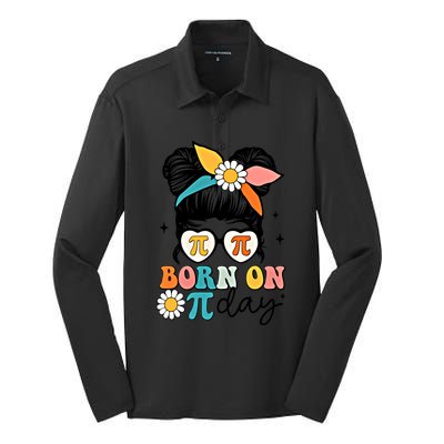 Born On Pi Day Birthday Messy Bun Happy Pi Day Math Teacher Funny Gift Silk Touch Performance Long Sleeve Polo