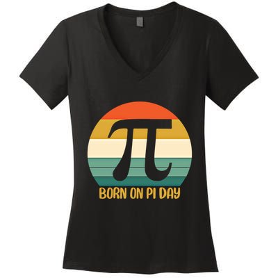 Born On Pi Day March 14 Math Geek Funny Design Meaningful Gift Women's V-Neck T-Shirt