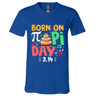 Born On Pi Day 3 14 Pi Symbol Mathematic Math Lover Birthday Meaningful Gift V-Neck T-Shirt