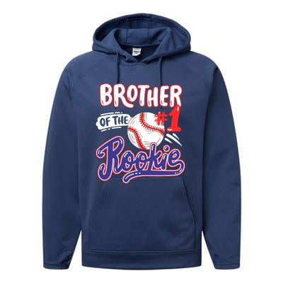 Brother Of Rookie 1st Baseball Birthday Party Theme Matching Performance Fleece Hoodie