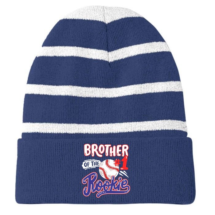 Brother Of Rookie 1st Baseball Birthday Party Theme Matching Striped Beanie with Solid Band