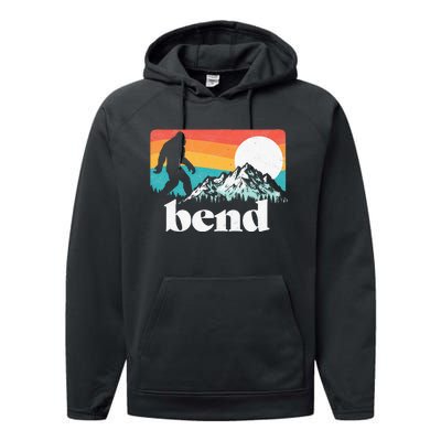 Bend Oregon Retro Bigfoot Mountains Performance Fleece Hoodie