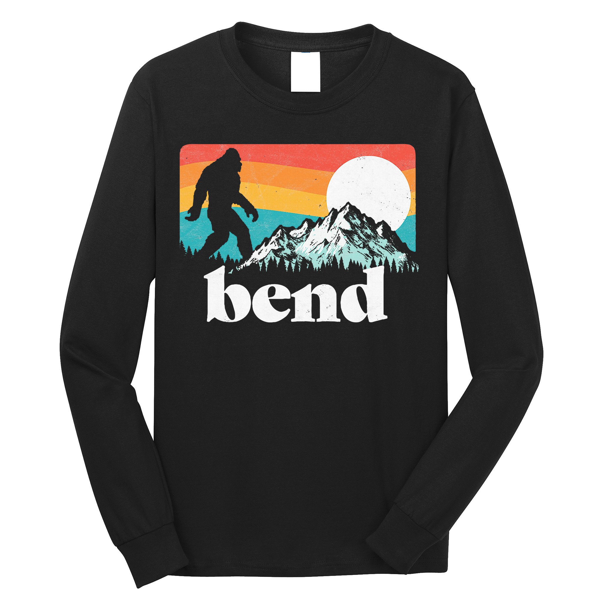 Bend Oregon Retro Bigfoot Mountains Long Sleeve Shirt